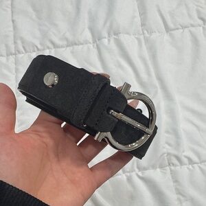 Salvatore Ferragamo dark grey Suede Belt with Silver Buckle